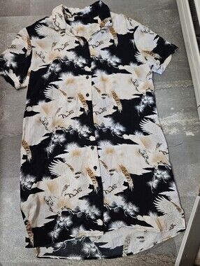 All Saints Short Sleeve Button Down Shirt Micro Mini Dress. NO BELT. Birds.M